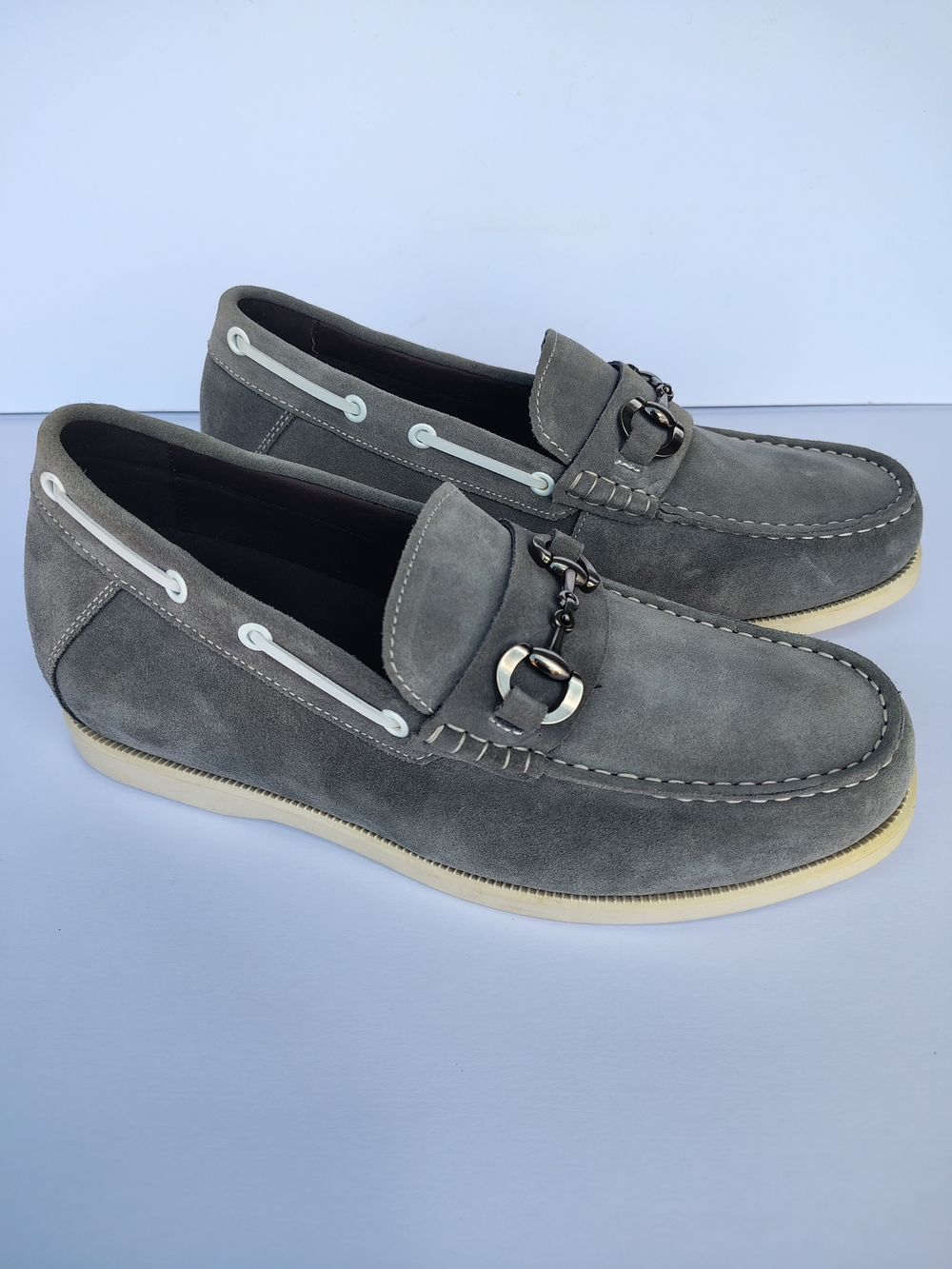 Calto Men's 9 Grey Suede Bit Loafers Lift Shoes Elevator